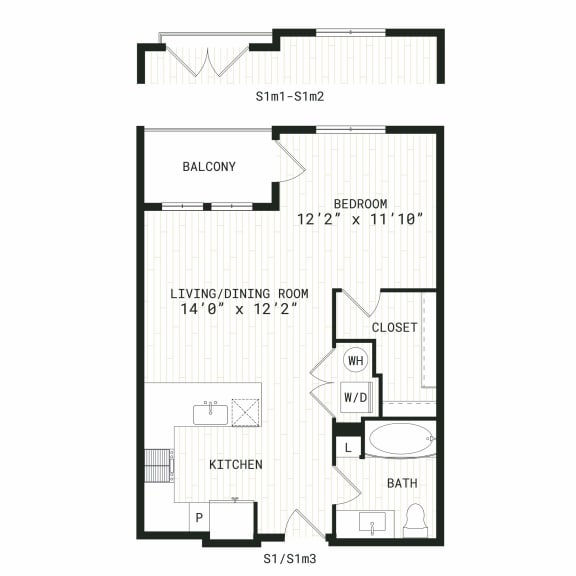 Aura Uptown Apartments in Phoenix, Arizona S1m1 Floor Plan