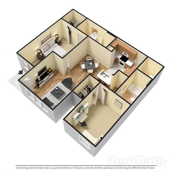 Villas at Meadow Springs 2x2 B 3D Floor Plan