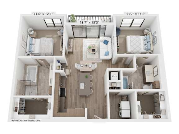 Floor Plan  The Raleigh at Sloan's Lake Apartments in Denver, Colorado Two Bedroom Floor Plan