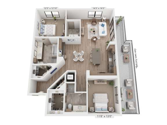 The Raleigh at Sloan's Lake Apartments in Denver, Colorado Two Bedroom Floor Plan