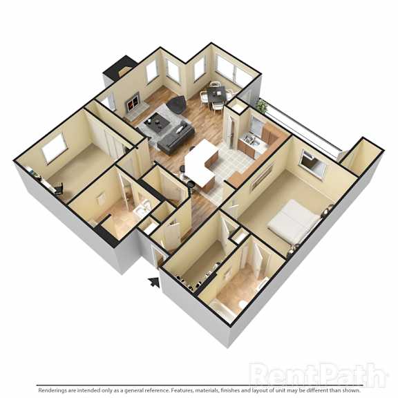 Villas at Meadow Springs 2x2 C 3D Floor Plan