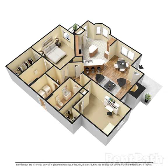Villas at Meadow Springs 2x2 E 3D Floor Plan