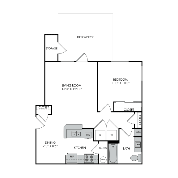 a floor plan of a studio apartment with a bedroom and a living room