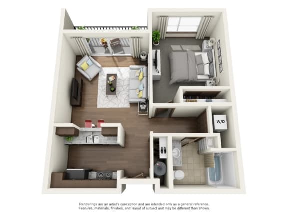 Boathouse Apartments in Portland, Oregon 1 Bedroom B Floor Plan