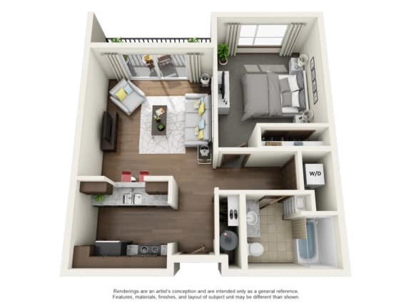Boathouse Apartments in Portland, Oregon 1 Bedroom C Floor Plan
