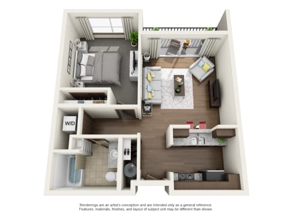 Boathouse Apartments 1x1 E Floor Plan