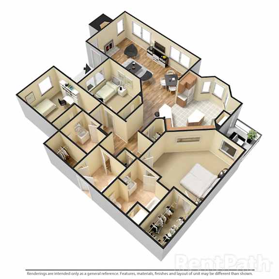 Villas at Meadow Springs 3x2 A 3D Floor Plan