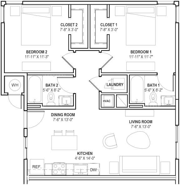 Cabana Aldea Apartments in Glendale, Arizona 2 Bed 2 Bath Floor Plan