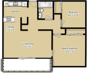 Casa Serena Apartments in Fremont, California Two Bedroom Floor Plan