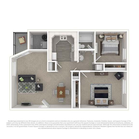 A 3D floor plan of a house with a kitchen, living room, and bathroom.