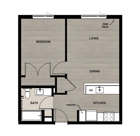 Copperleaf Northgate New Affordable Apartments in Seattle, Washington One Bedroom Floor Plan