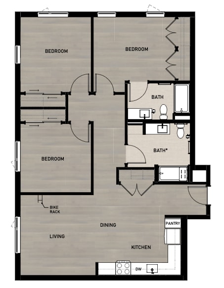 Copperleaf Northgate New Affordable Apartments in Seattle, Washington Three Bedroom Floor Plan