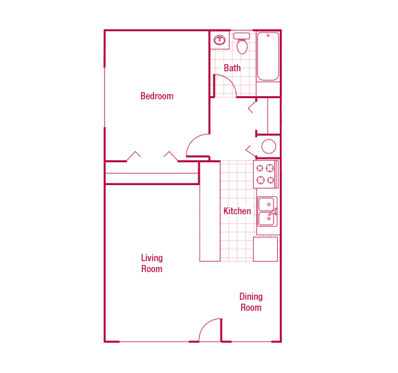 Coronado Cottages 1 Bed 1 Bath Floor Plan