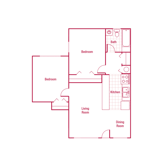 Coronado Cottages 2 Bed 1 Bath Floor Plan