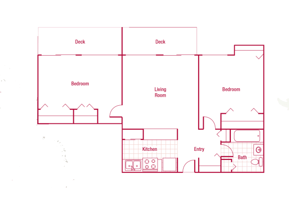 Coronado Tower 2 Bed 1 Bath Floor Plan