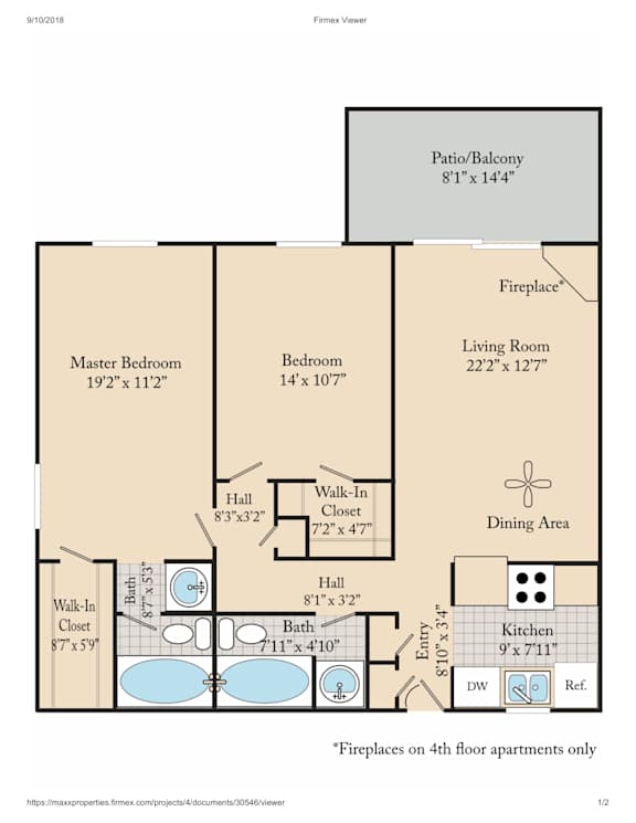 A floor plan for a home with a master bedroom, living room, dining area, kitchen, and bathrooms.