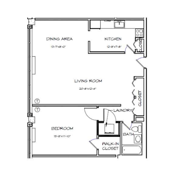 Crystal House Apartments in Arlington, Virginia 1x1 Floor Plan