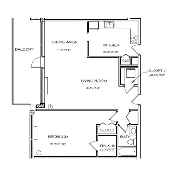 Crystal House Apartments in Arlington, Virginia 1x1 Floor Plan