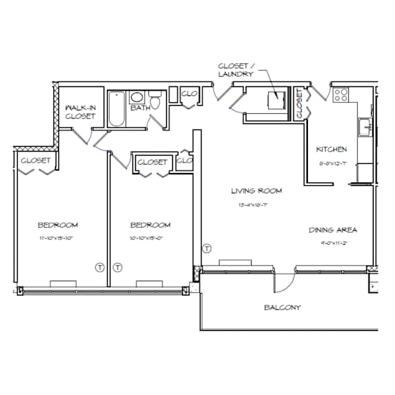A black and white floor plan of a house with labeled rooms.