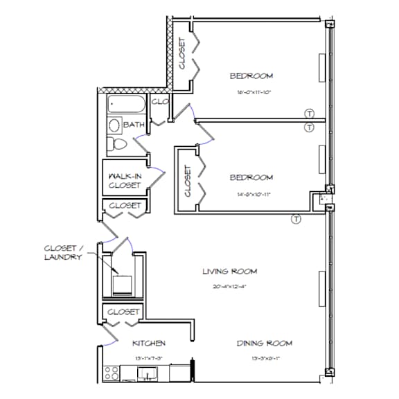 Crystal House Apartments in Arlington, Virginia 2x1 Floor Plan