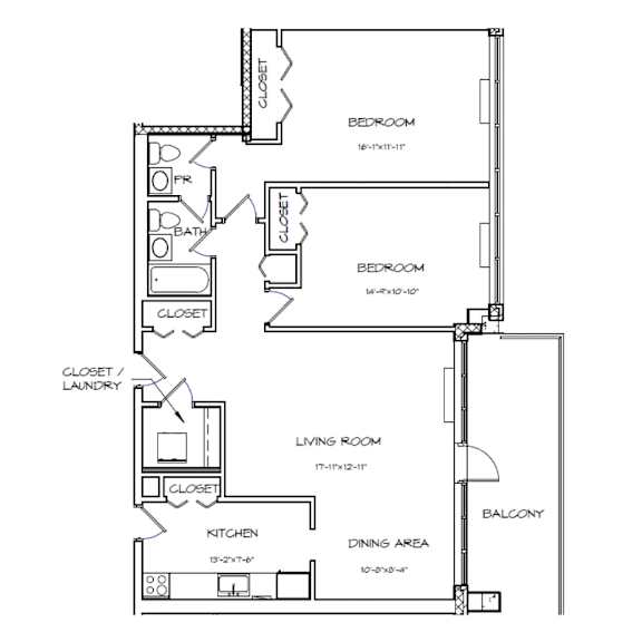 A floor plan of a house with labeled rooms such as Bedroom, Living Room, Kitchen, and Dining Area.
