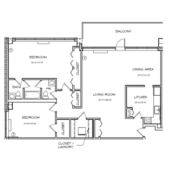 A floor plan of a house with labeled rooms such as bedroom, living room, and kitchen.