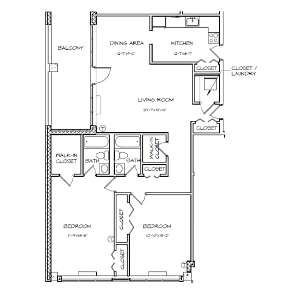 Crystal House Apartments in Arlington, Virginia 2x2 Floor Plan