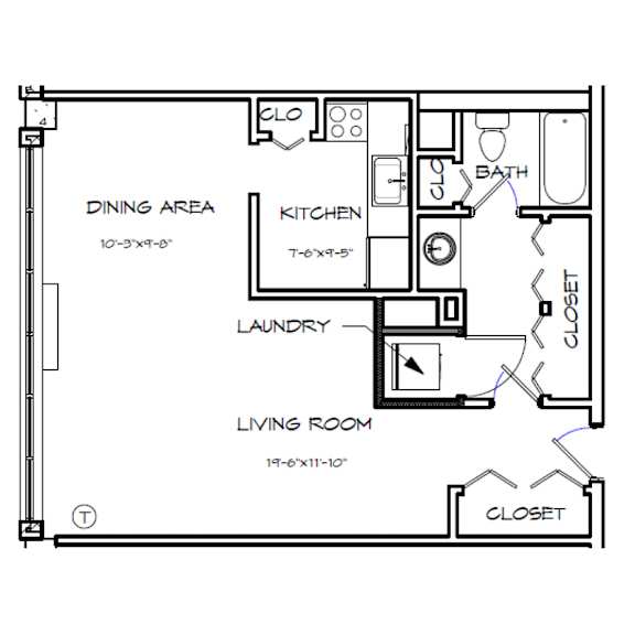 Crystal House Apartments in Arlington, Virginia Studio Floor Plan