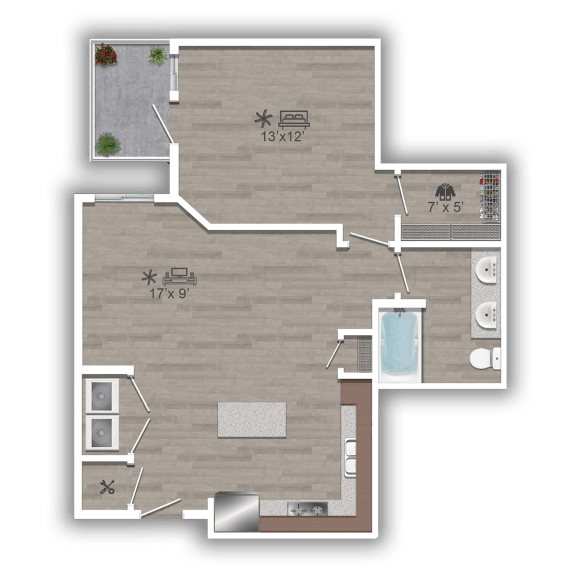 Discovery at the Realm Apartments 1E 2D Floor Plan