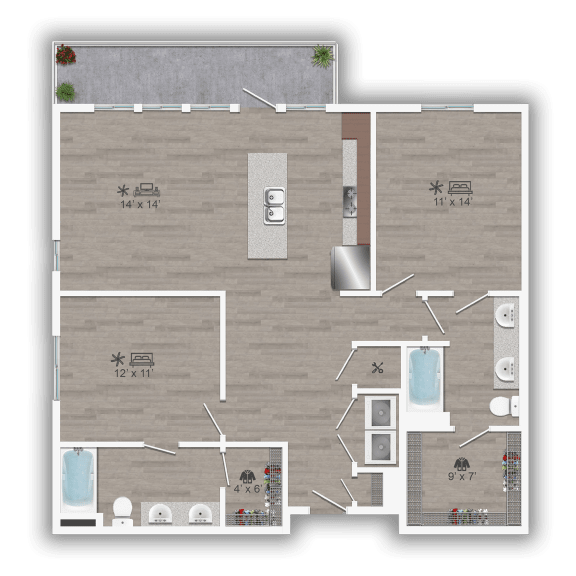 Discovery at the Realm Apartments 2E 2D Floor Plan