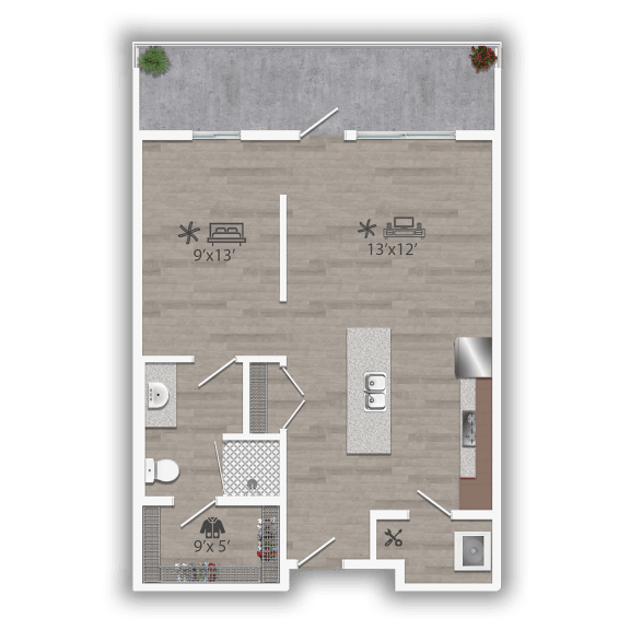 Discovery at the Realm Apartments Studio B 2D Floor Plan