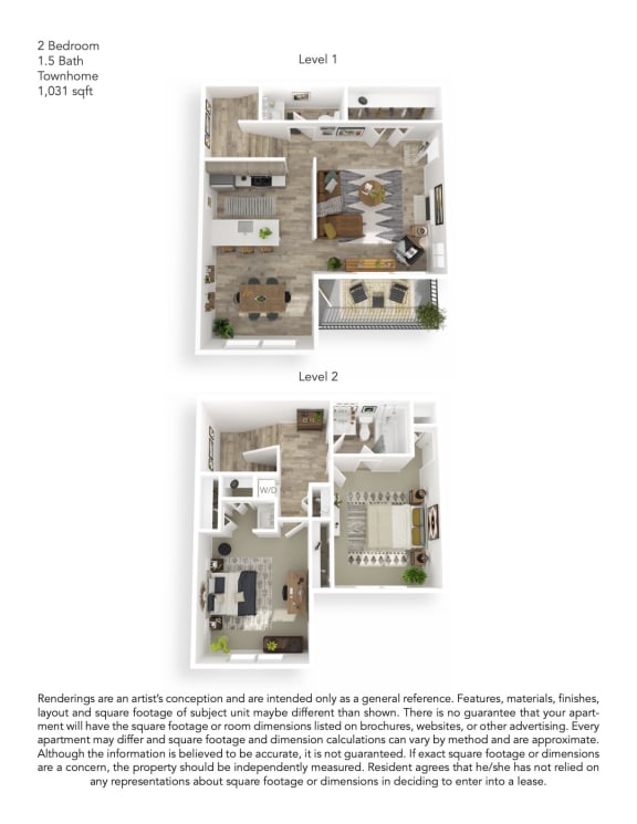 Echo Mountain Apartments 2 Bedroom 1.5 Bathroom Townhome Floor Plan