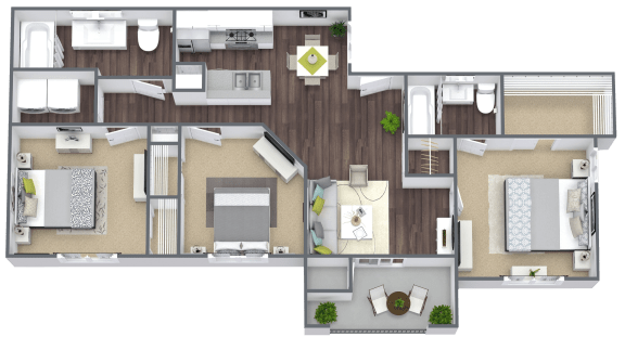 Equestrian Luxury Apartment Homes in Tucson, Arizona 3 Bed 2 Bath Floor Plan