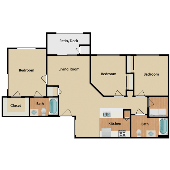 Equestrian Luxury Apartment Homes in Tucson, Arizona 3 Bed 2 Bath Floor Plan