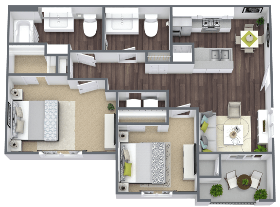 Equestrian Luxury Apartment Homes in Tucson, Arizona 2 Bed 1.5 Bath Floor Plan