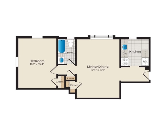 Floor Plan  Falkland Chase Apartments in Silver Spring, Maryland 1 Bedroom Floor Plan