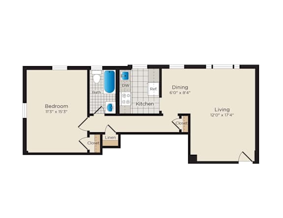 Floor Plan  Falkland Chase Apartments in Silver Spring, Maryland 1 Bedroom Floor Plan