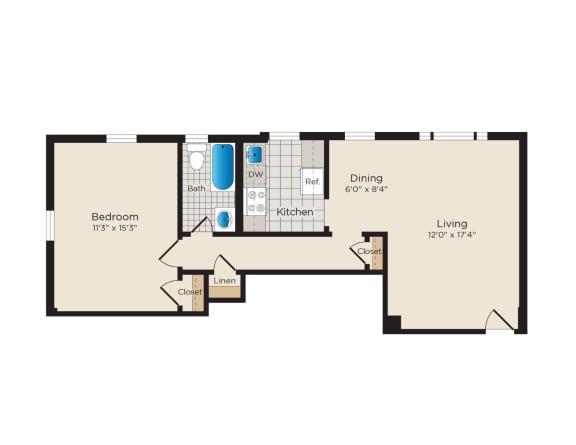 Floor Plan  Falkland Chase Apartments in Silver Spring, Maryland 1 Bedroom Floor Plan
