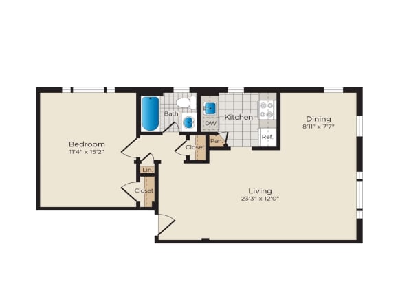 Floor Plan  Falkland Chase Apartments in Silver Spring, Maryland 1 Bedroom Floor Plan