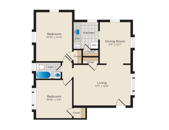 Floor Plan  Falkland Chase Apartments in Silver Spring, Maryland 2 Bedroom Floor Plan