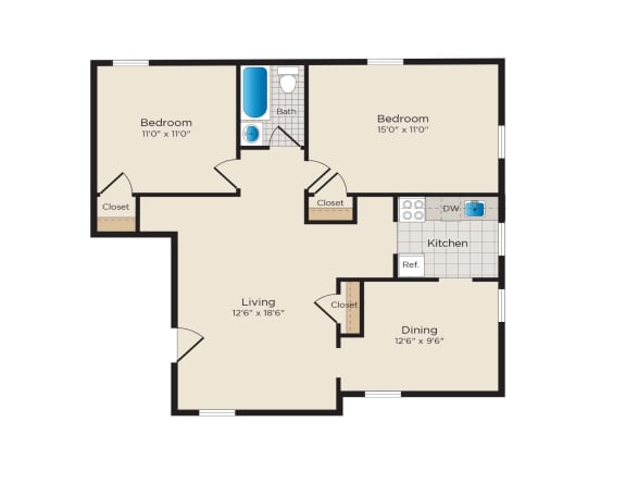 Falkland Chase Apartments in Silver Spring, Maryland 2 Bedroom Floor Plan