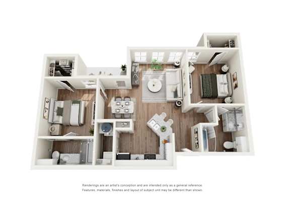 Two Bedroom 2x2 Floor Plan at Four Cedars, Gunter, TX