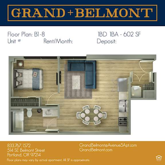 A floor plan for Grand Belmont apartment is displayed.
