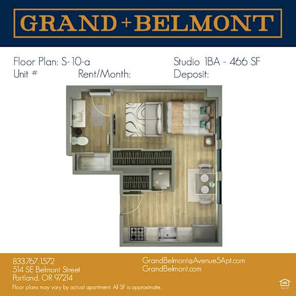 A floor plan for a Grand and Belmont apartment is displayed.