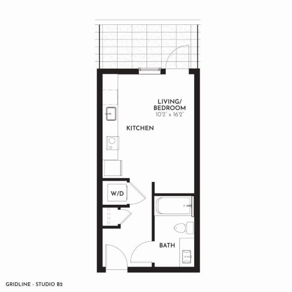 Gridline Apartments Studio B with Patio Floor Plan