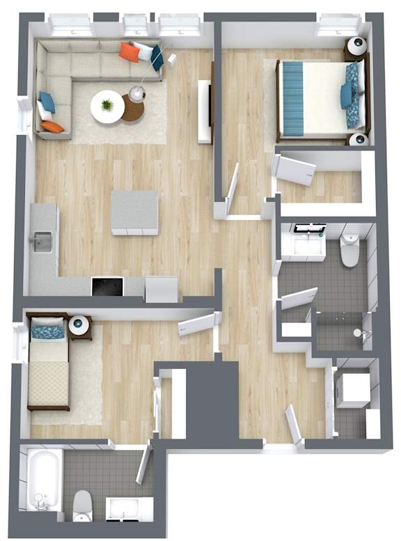 Gridline Apartments in Seattle, WA Two Bedroom Floor Plan