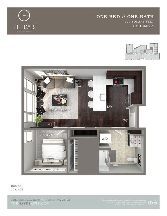 The Hayes on Stone Way Apartments 1x1 C5 A at The Hayes on Stone Way, Seattle, WA