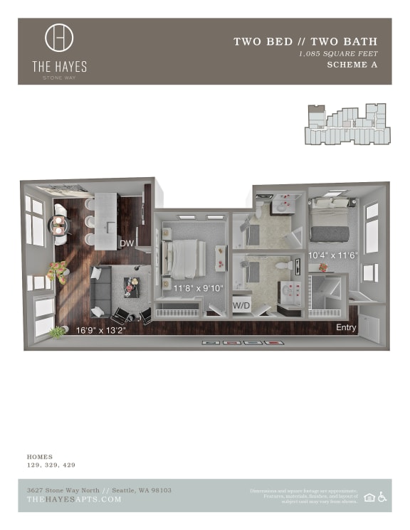 The Hayes on Stone Way Apartments Floor Plan Open 2X2 C4 at The Hayes on Stone Way, Seattle