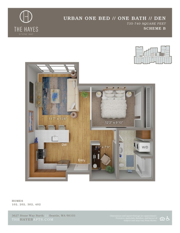The Hayes on Stone Way Apartments Floor Plan Open + Den  5 at The Hayes on Stone Way, Seattle, WA
