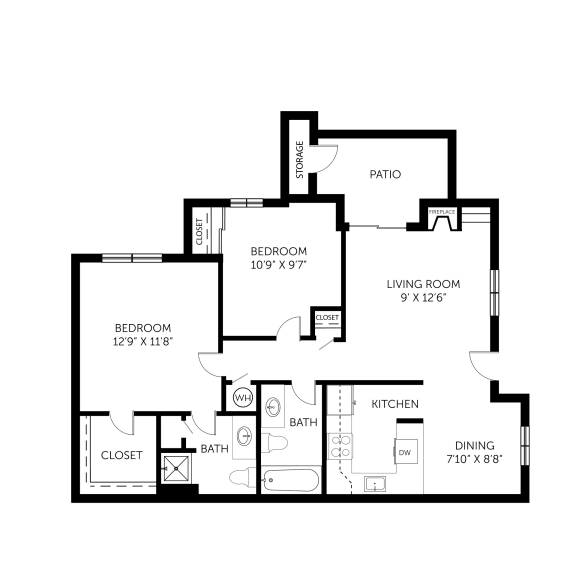 Hazel Ranch 2 Bedroom 2 Bathroom Floor Plan